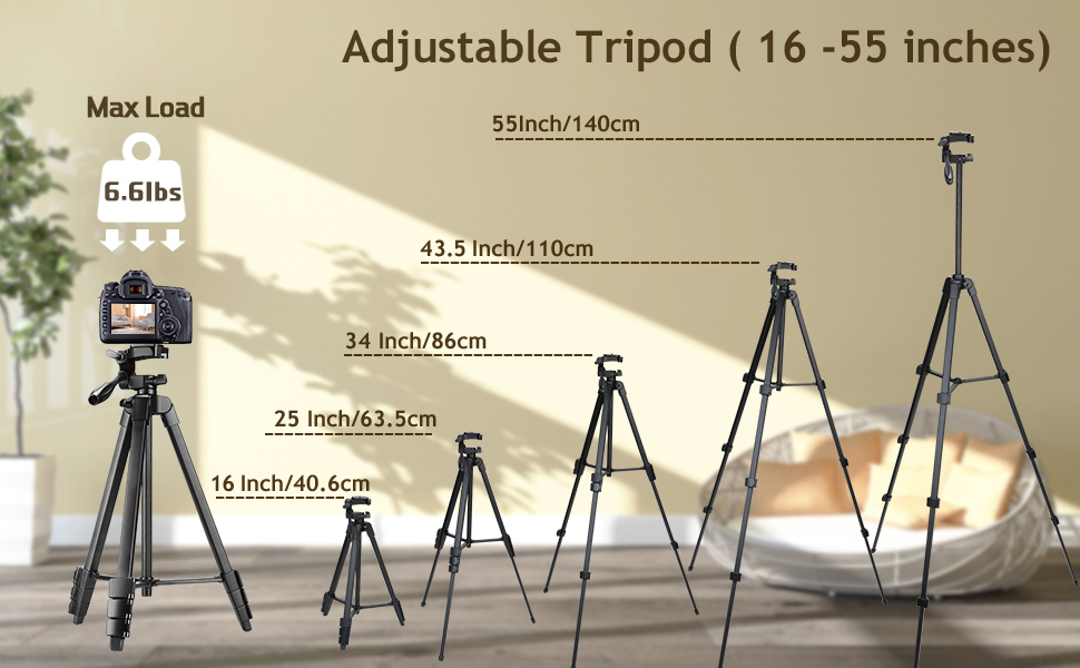 55inch/140cm Mobile Phone Tripod with 2 Phone Holders and Remote Control, Lightweight Tripod for Selfie and Camera with Carrying Bag