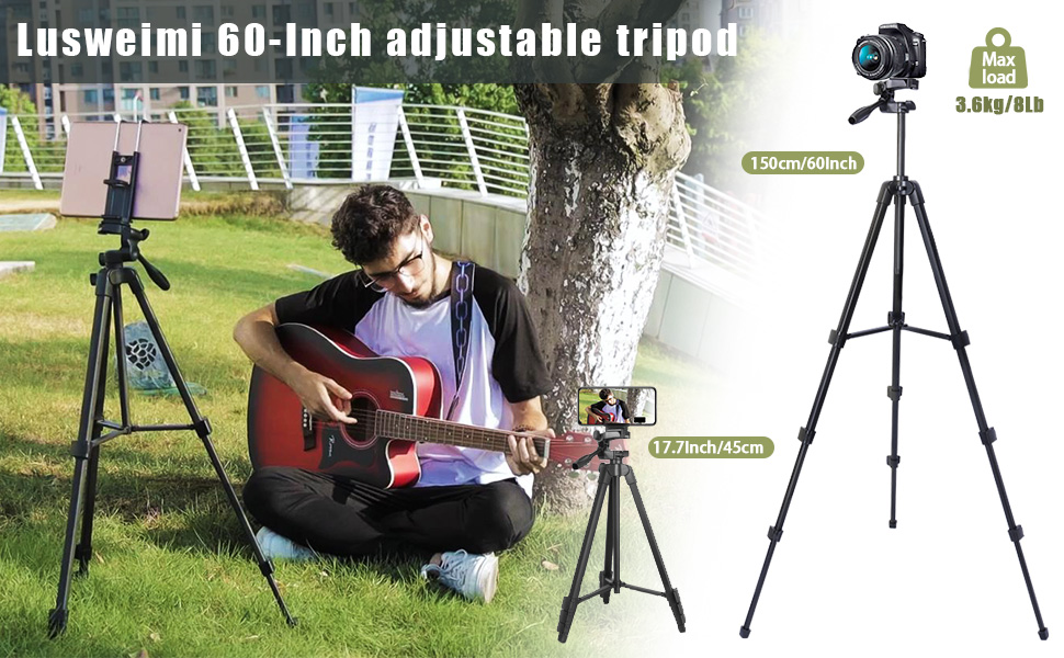 Tripod for Tablet Camera 60inch/150cm Aluminum Phone Tripod for Phone/iPad/ DSLR Camera with Remote Control Mount Holder