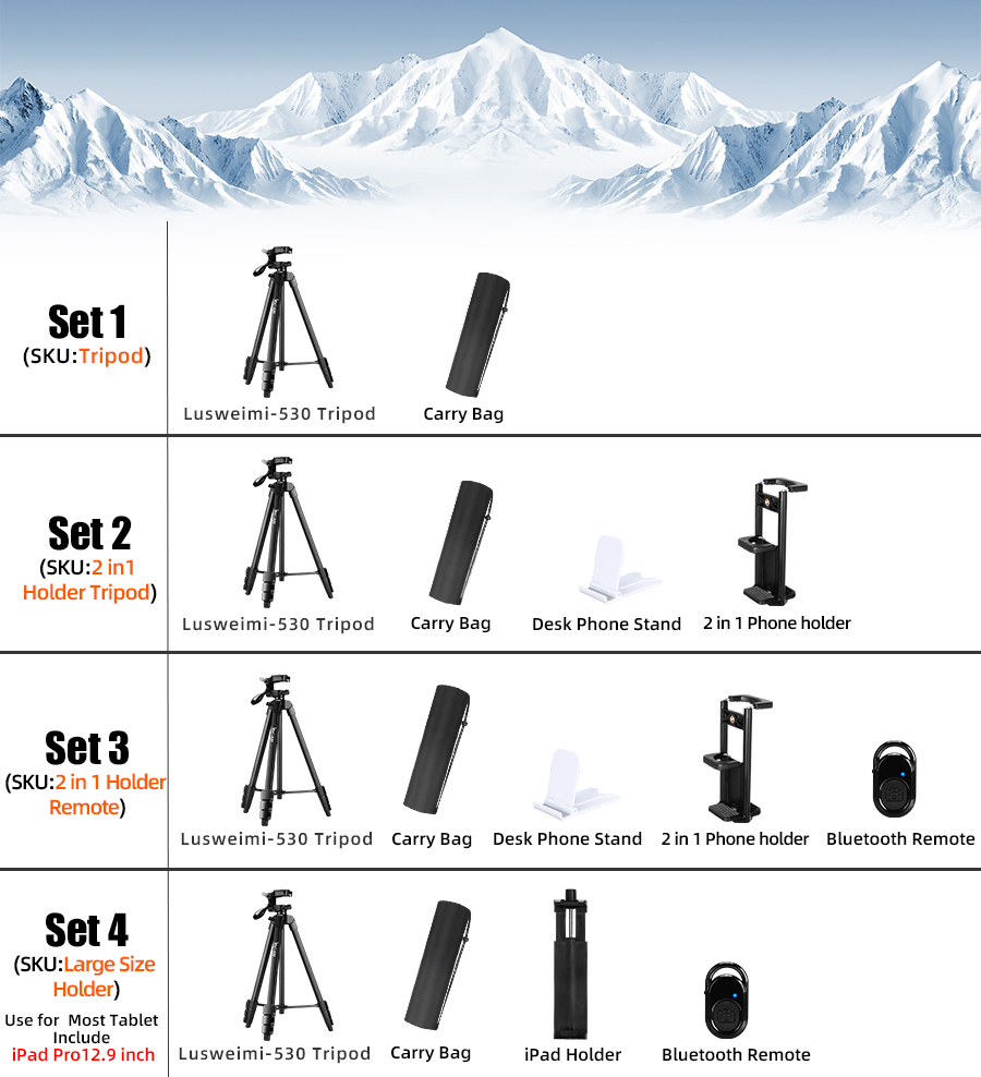 Tripod for Tablet Camera 60inch/150cm Aluminum Phone Tripod for Phone/iPad/ DSLR Camera with Remote Control Mount Holder