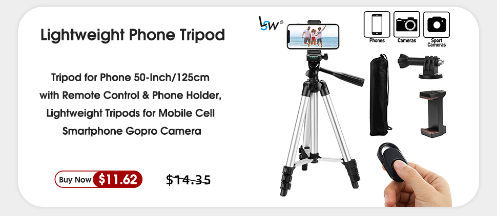 50inch/125cm Lightweight Mobile Phone Tripod with Remote Control and Mobile Phone Holder, Gopro Camera