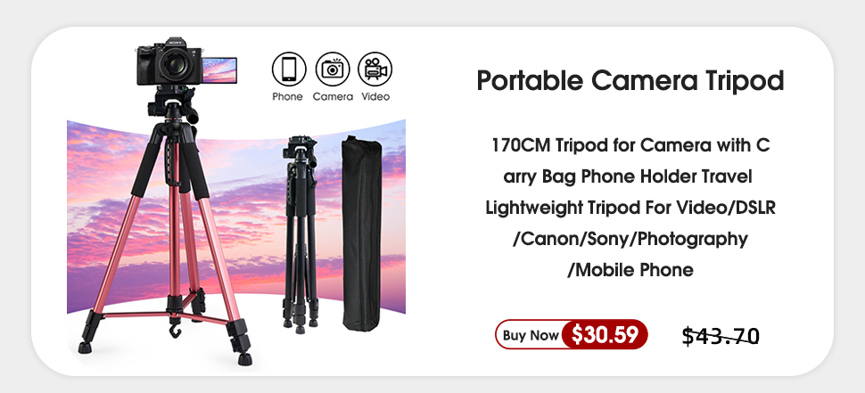 50inch/125cm Lightweight Mobile Phone Tripod with Remote Control and Mobile Phone Holder, Gopro Camera