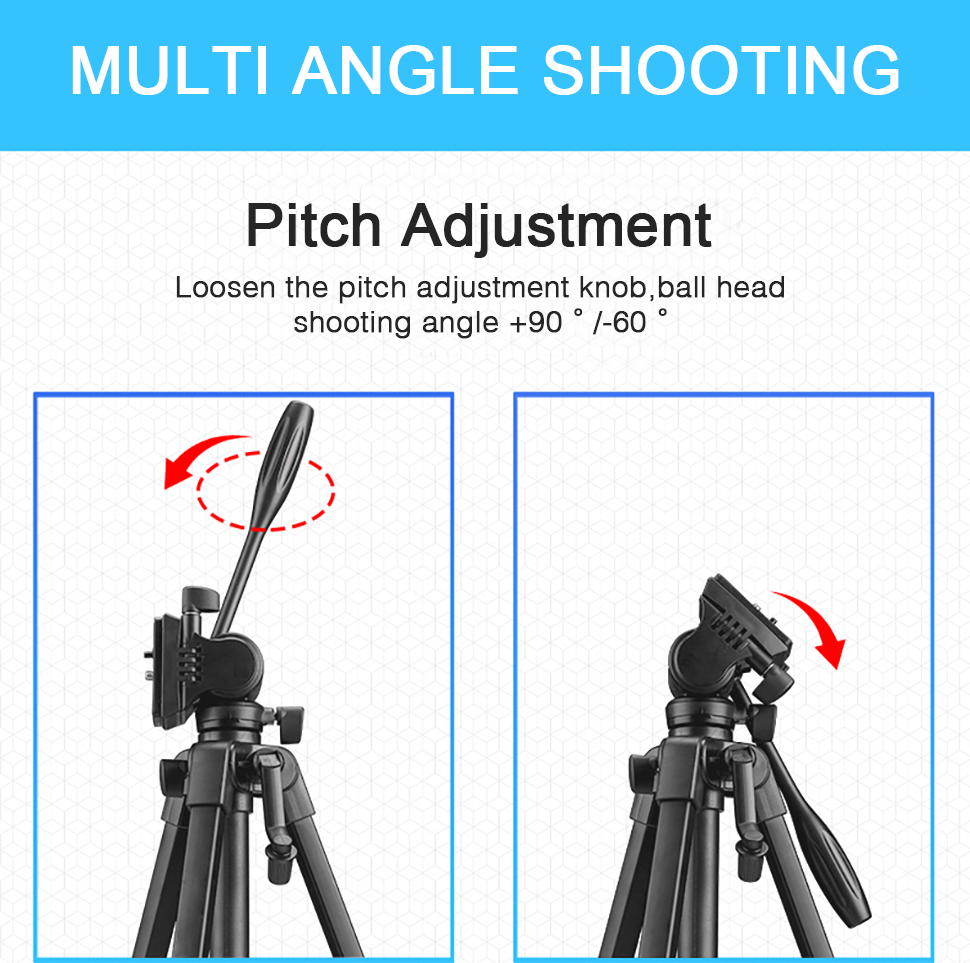 50inch/125cm lightweight tripod, stand with remote control and 2 in 1 holder for phone/tablet, for iphone/ipad/camera