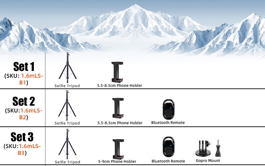 160cm Alloy Tripod for Mobile Phone Selfie Stick with Bluetooth Remote and Gopro Phone Holder