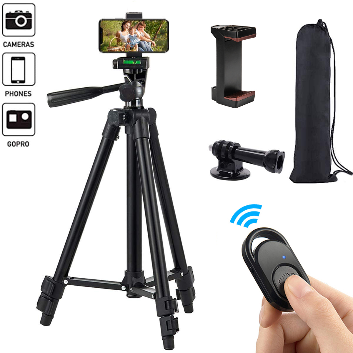 50inch/125cm Camera Tripod, Travel Lightweight Flexible Stand with Phone Holder and Remote Tripod for GOPRO/VLOG/Selfie Live