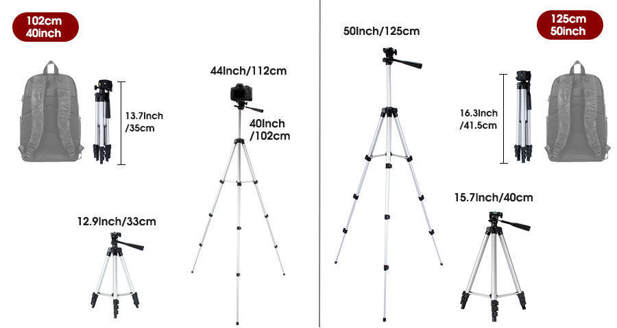 50inch/125cm Lightweight Mobile Phone Tripod with Remote Control and Mobile Phone Holder, Gopro Camera