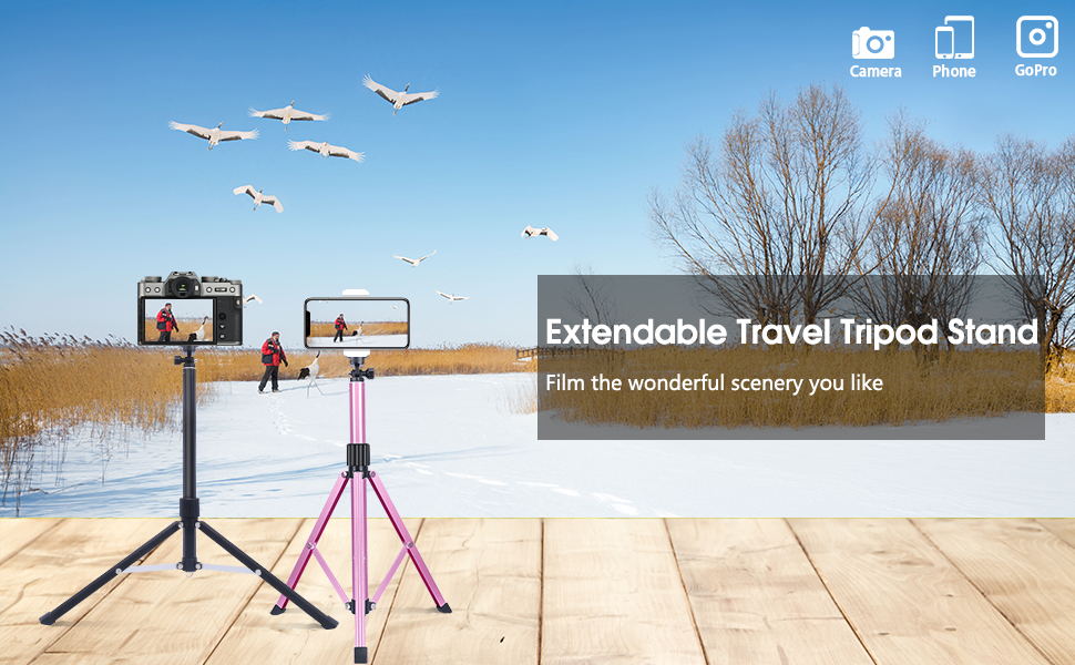 160cm Alloy Tripod for Mobile Phone Selfie Stick with Bluetooth Remote and Gopro Phone Holder