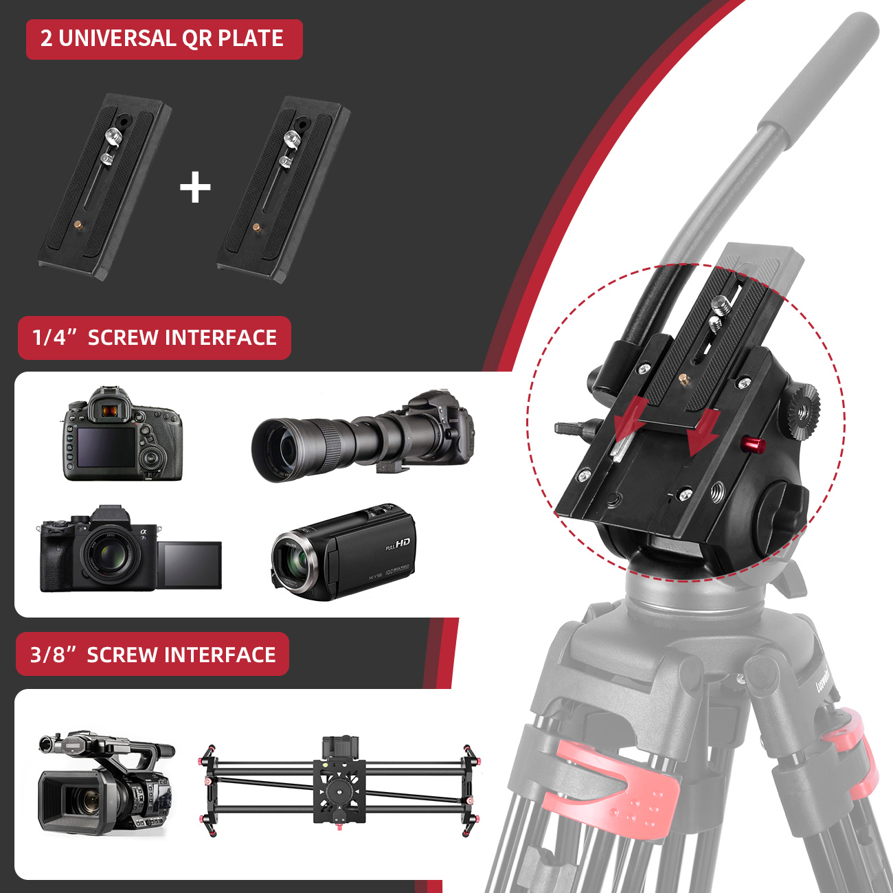 Professional Photography Camera Tripod Foldable Travel Large Aluminum Tripod for DSLR/Mirrorless/iPad/Mobile Phone/Video