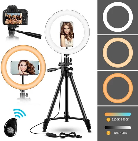 6 Inch Ring Light with Phone Holder, Round Lamp for Selfie, Live Stream, USB, for Desktop Computer, Youtube