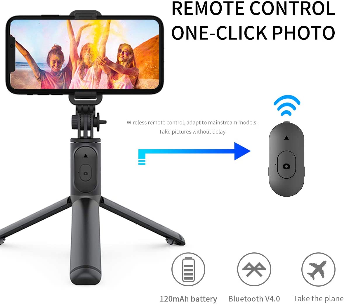 Selfie-Stick Tripod Stand with Wireless Bluetooth Remote adjustable 100cm Lightweight Portable for Phone and GoPro