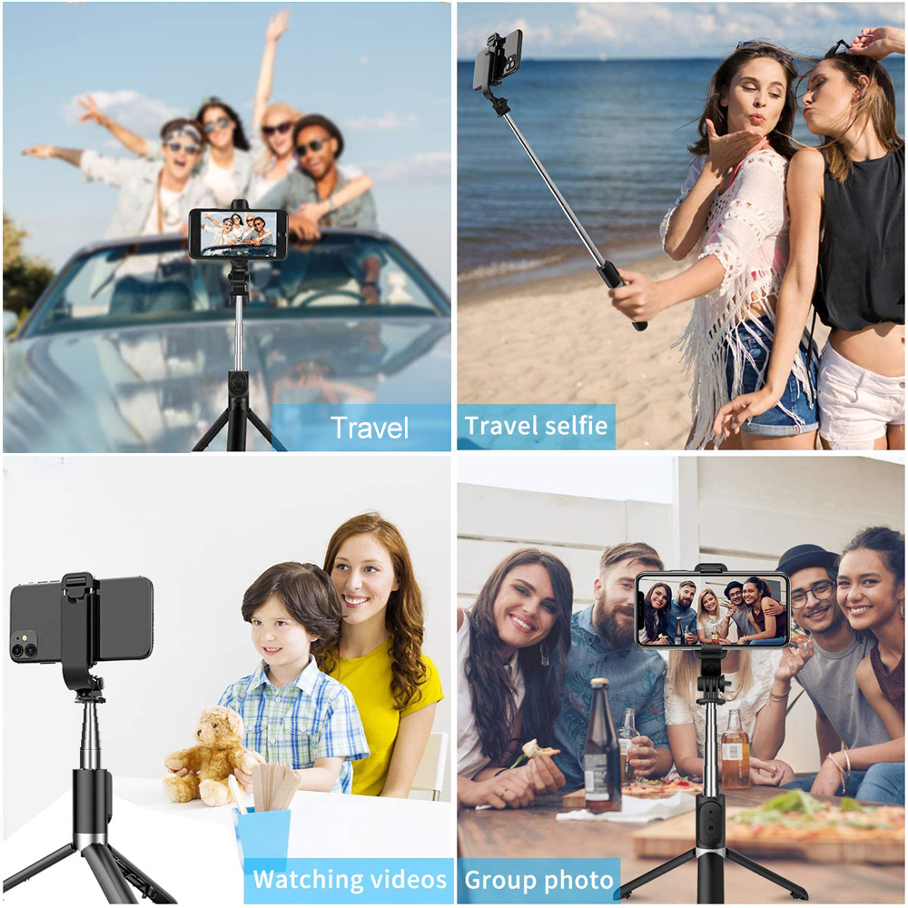 Selfie-Stick Tripod Stand with Wireless Bluetooth Remote adjustable 100cm Lightweight Portable for Phone and GoPro