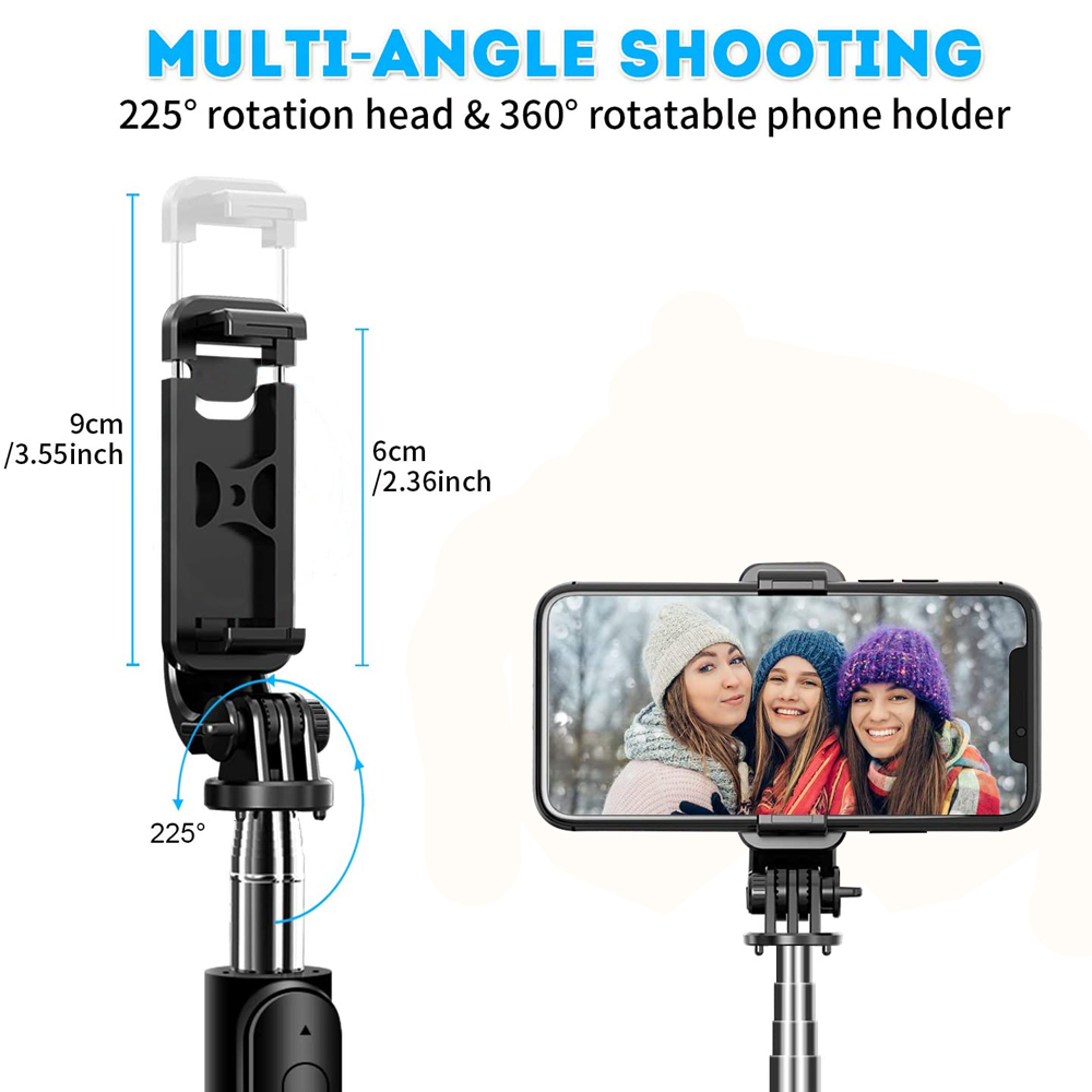 Selfie-Stick Tripod Stand with Wireless Bluetooth Remote adjustable 100cm Lightweight Portable for Phone and GoPro