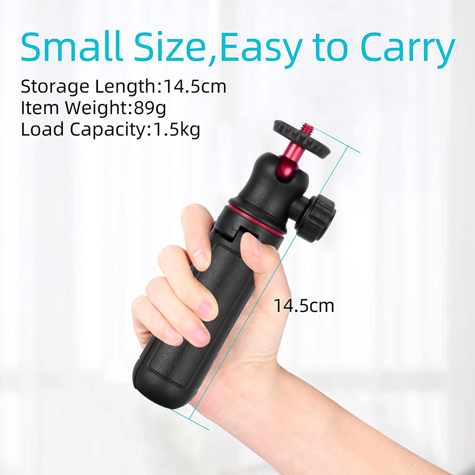 Mini Selfie Stick Tripod Tabletop Stand for iPhone Android Camera Gopro, Extendable Handle with 360degree Ball Head Cold Shoe