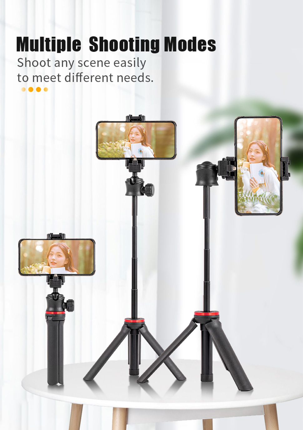 3 in 1 Vlog Kit Wireless Bluetooth Selfie Stick Foldable Tripod for iphone/Android/ Gopro, Extendable Handheld Pole For Phone