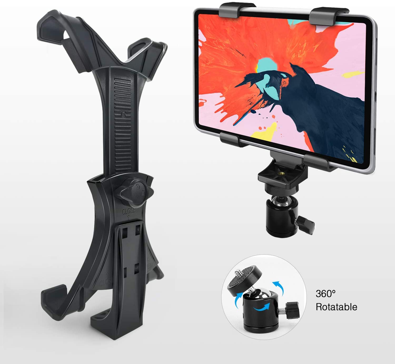 Universal Tablet Clamp Holder with 360 Degree Rotatable Tripod Mount Adapter Stand & Remote, for iPad/Air/Pro/ Mini