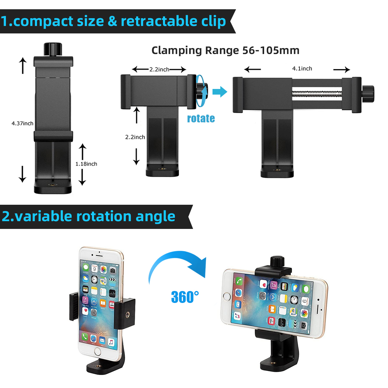 Universal Tripod Accessory Mount Gopro Adapter Cell Phone Holder Clip Hot Shoe Bluetooth with 1/4 Screw