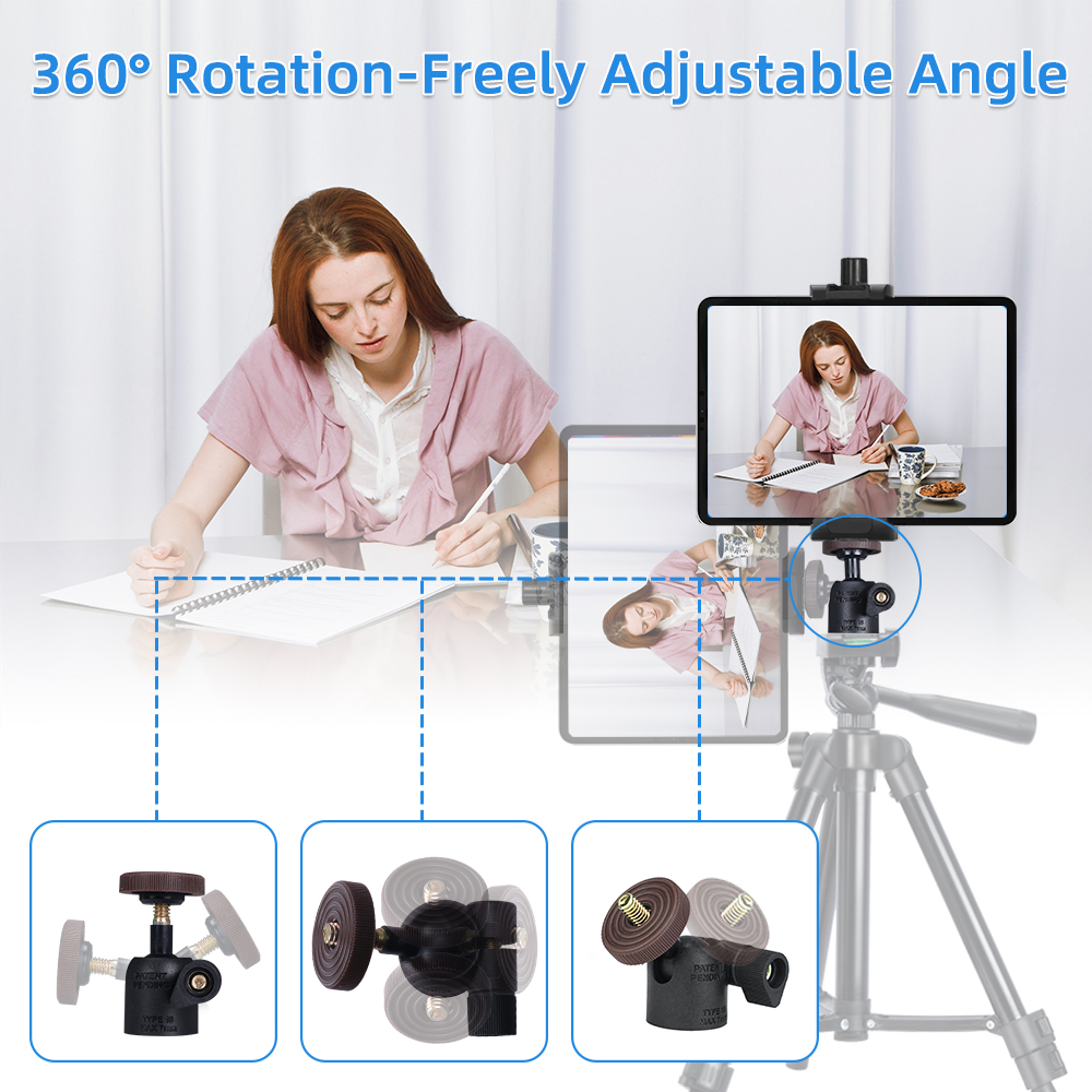 Universal Tablet Clamp Holder Tripod Mount Adapter Compatible with iPhone & iPad Pro/Air/ Mini with Cold Shoe For Microphone