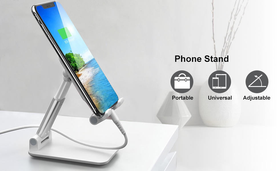 Phone Holder Stand, Desktop Cell Phone Holder for iPad Tablet Desk Holder, Mobile Phone Stand for iPhone Samsung Huawei