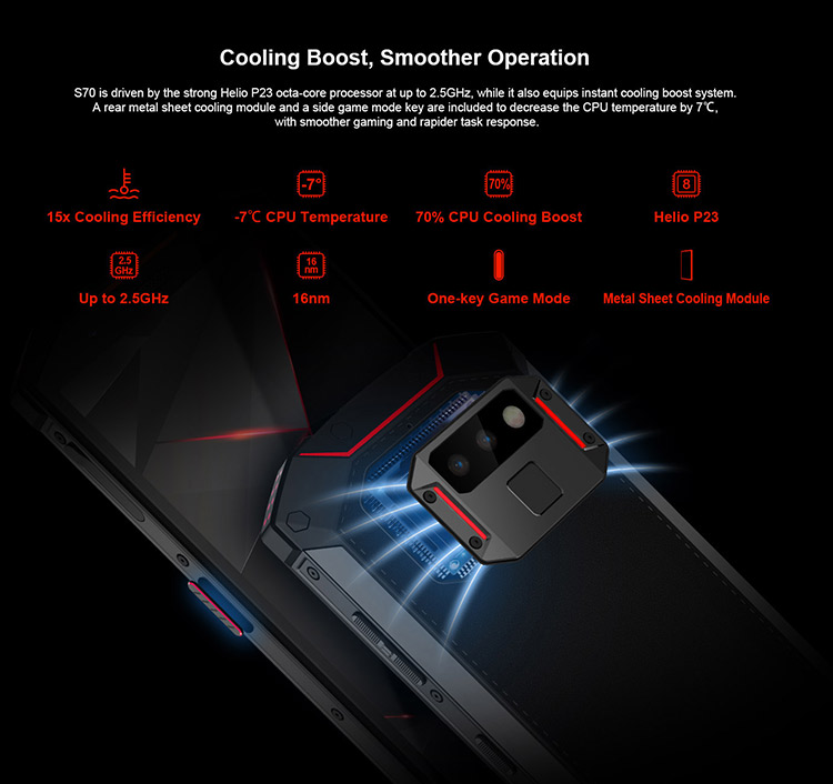 DOOGEE S70 6GB RAM 64GB ROM Helio P23 MTK6763T 2.5GHz Octa Core 5.99 Inch IPS Corning Gorilla Glass 4 FHD+ Screen Dual Camera IP68 IP69K Waterproof Android 8.1 4G LTE Smartphone