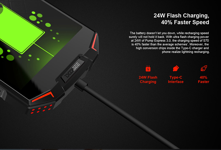 DOOGEE S70 6GB RAM 64GB ROM Helio P23 MTK6763T 2.5GHz Octa Core 5.99 Inch IPS Corning Gorilla Glass 4 FHD+ Screen Dual Camera IP68 IP69K Waterproof Android 8.1 4G LTE Smartphone