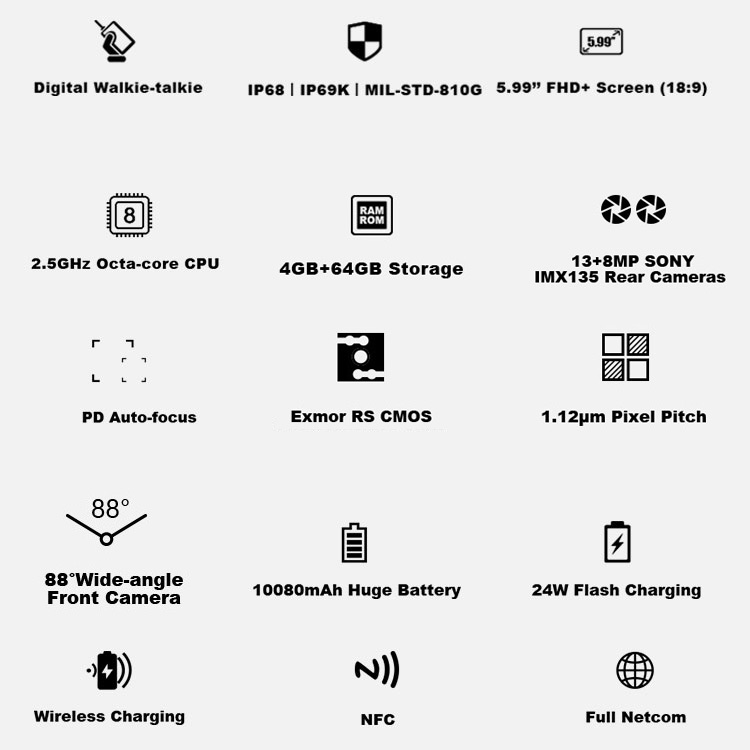 DOOGEE S80 LITE 4GB RAM 64GB ROM Helio P23 MTK6763T 2.5GHz Octa Core 5.99 Inch IPS Corning Gorilla Glass 4 FHD+ Screen Dual Camera IP68 IP69K Waterproof Android 8.1 4G LTE Smartphone