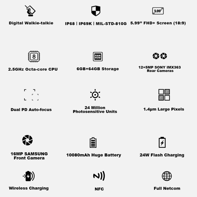 DOOGEE S80 6GB RAM 64GB ROM Helio P23 MTK6763T 2.5GHz Octa Core 5.99 Inch IPS Corning Gorilla Glass 4 FHD+ Screen Dual Camera IP68 IP69K Waterproof Android 8.1 4G LTE Smartphone