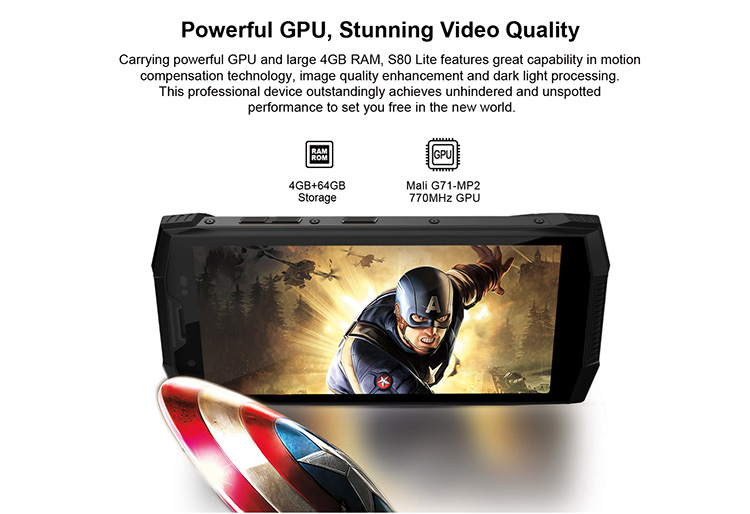 DOOGEE S80 LITE 4GB RAM 64GB ROM Helio P23 MTK6763T 2.5GHz Octa Core 5.99 Inch IPS Corning Gorilla Glass 4 FHD+ Screen Dual Camera IP68 IP69K Waterproof Android 8.1 4G LTE Smartphone