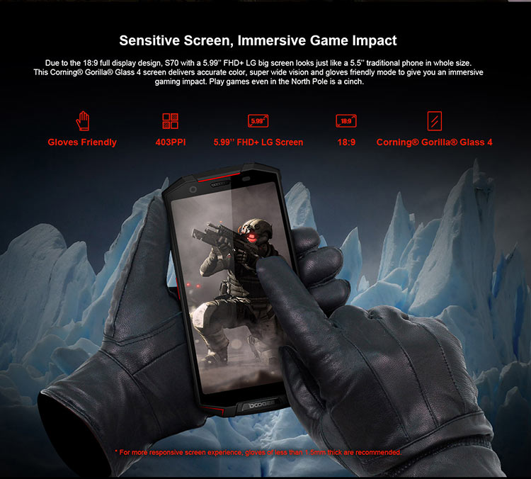 DOOGEE S70 6GB RAM 64GB ROM Helio P23 MTK6763T 2.5GHz Octa Core 5.99 Inch IPS Corning Gorilla Glass 4 FHD+ Screen Dual Camera IP68 IP69K Waterproof Android 8.1 4G LTE Smartphone