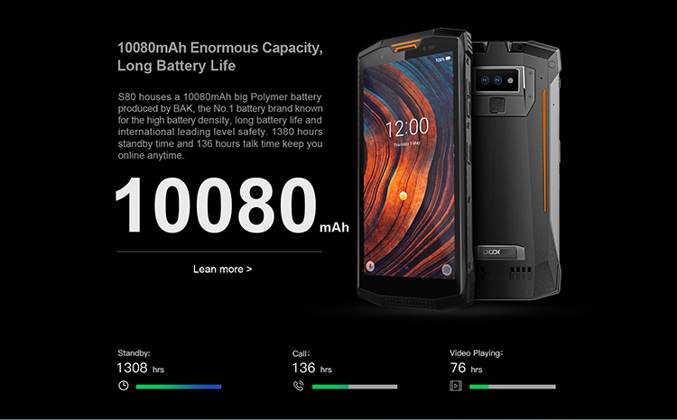 DOOGEE S80 6GB RAM 64GB ROM Helio P23 MTK6763T 2.5GHz Octa Core 5.99 Inch IPS Corning Gorilla Glass 4 FHD+ Screen Dual Camera IP68 IP69K Waterproof Android 8.1 4G LTE Smartphone