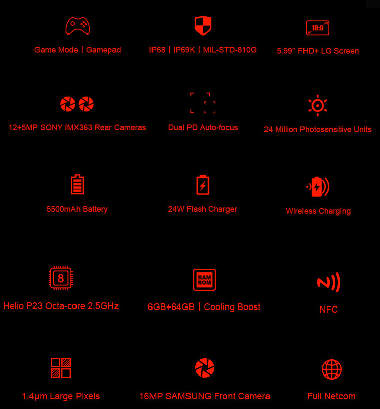 DOOGEE S70 6GB RAM 64GB ROM Helio P23 MTK6763T 2.5GHz Octa Core 5.99 Inch IPS Corning Gorilla Glass 4 FHD+ Screen Dual Camera IP68 IP69K Waterproof Android 8.1 4G LTE Smartphone