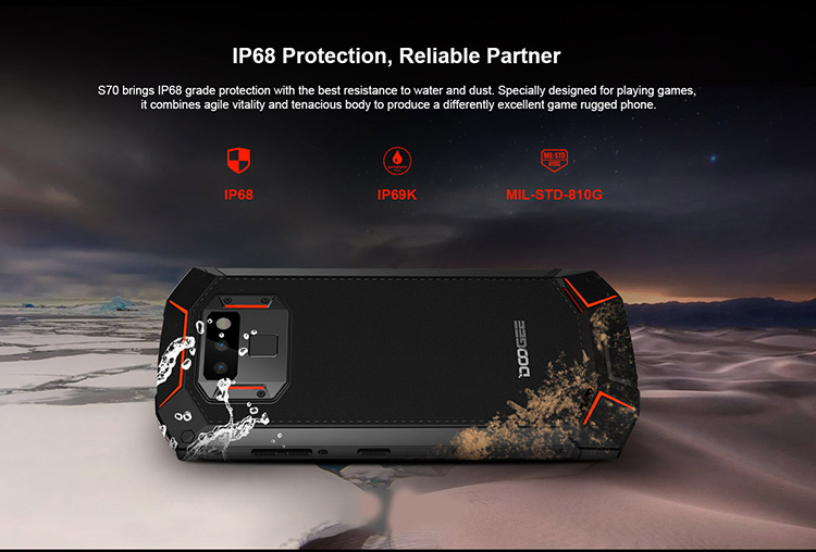 DOOGEE S70 6GB RAM 64GB ROM Helio P23 MTK6763T 2.5GHz Octa Core 5.99 Inch IPS Corning Gorilla Glass 4 FHD+ Screen Dual Camera IP68 IP69K Waterproof Android 8.1 4G LTE Smartphone
