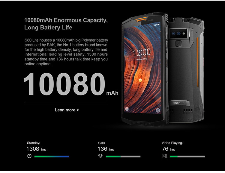 DOOGEE S80 LITE 4GB RAM 64GB ROM Helio P23 MTK6763T 2.5GHz Octa Core 5.99 Inch IPS Corning Gorilla Glass 4 FHD+ Screen Dual Camera IP68 IP69K Waterproof Android 8.1 4G LTE Smartphone